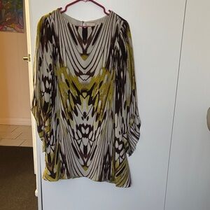 Leifsdottir for Anthropologie Brown and Yellow butterfly dress